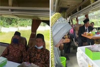 Anti-mainstream! Viral Pasangan Menikah di Bus, Hindari Kerumunan dan Razia saat PPKM