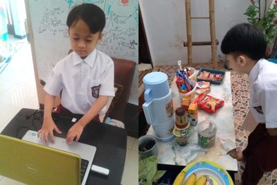 Belajar Daring Akibat Pandemi, Bocah Ini Tetap Jajan di Kantin , Ayah Jadi Penjaga Kantin