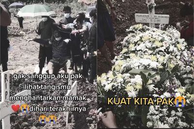 Nyesek! Bapak Ini Menangis Histeris di Samping Kuburan, Tak Rela Ditinggal Istri Tercinta