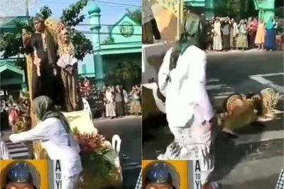 Duh! Pengantin Wanita Terjungkal saat Arak-arakan, Mempelai Pria Malah Asyik Main Ponsel