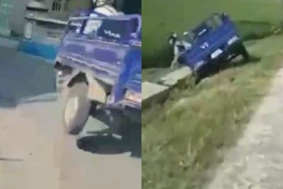 Sok Jago Ngebut Bawa Motor Roda 3 Sambil Angkat Ban, Pria Ini Nyungsep ke Sawah Pas Belok