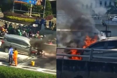 Viral! Sebuah Mobil Ertiga Terbakar di Tol Dalam Kota, Begini Kronologinya