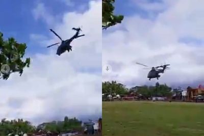 Viral Helikopter Tiba-tiba Mendarat di Depan Hajatan, Para Tamu Undangan Bengong Lihatnya