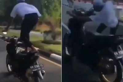 Video Pria Berpeci Atraksi Joget di Atas Motor, Ujung-ujungnya Mengenaskan