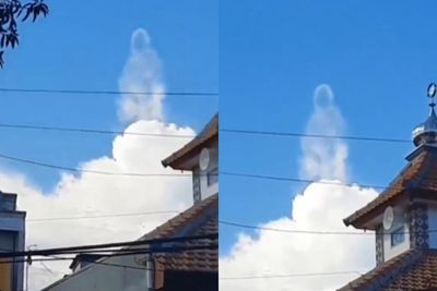Viral, Video Penampakan Awan Seperti Manusia di Langit Surabaya, Netizen: Titan Besyariah
