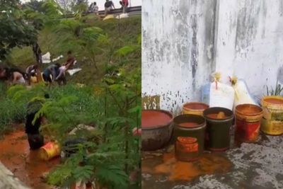 Truk Tangki Terbalik di Jalur Tol Mabar, Warga Malah Asyik Panen Minyak