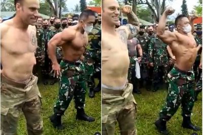 Momen Prajurit TNI Pamer Otot Bersama Tentara Amerika, Bikin Netizen Kagum