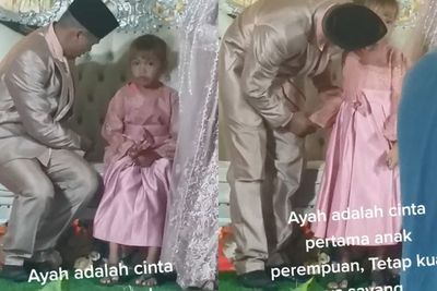 Viral Gadis Kecil Hadiri Pernikahan Ayahnya dengan Wanita Lain, Netizen: Yang Sabar Ya