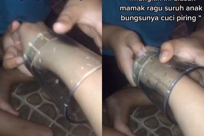 Ya Ampun! Pertama Kali Cuci Piring, Tangan Wanita Ini Sampai Masuk Gelas, Bikin Heboh