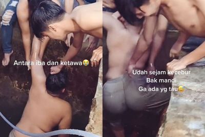 Viral Aksi Kocak Selamatkan Teman yang Masuk ke Bak Mandi, Sampai 5 Orang yang Bantu