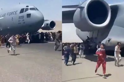 Video Warga Afghanistan yang Putus Asa Berpegangan pada Roda Pesawat saat Lepas Landas