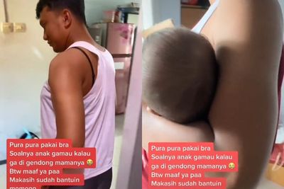 So Sweet! Pria Ini Pakai Bra dan Baju Istri Demi Gendong Anaknya, Netizen: Bapaknya Keren!