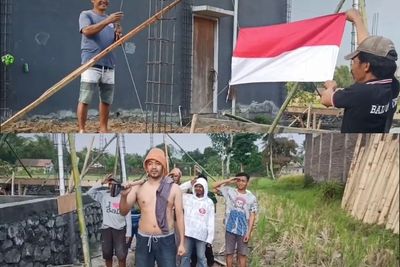 Viral! Para Kuli Bangunan Lakukan Upacara 17 Agustus di Lokasi Kerja, Netizen: Kreatif