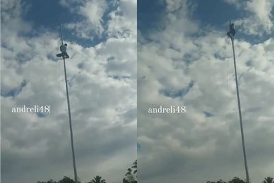 Dramatis! Petugas Desa Bera Dolu Nekat Panjat Tiang Bendera karena Tali Putus saat Upacara
