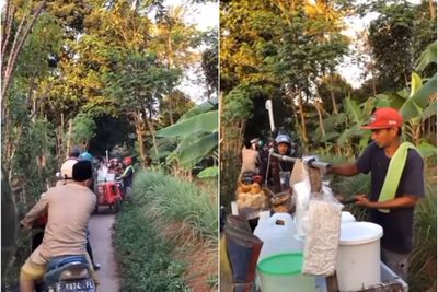 Cerdik! Pria Penjual Gorengan Ini Berjualan di Jalan Alternatif yang Penuh dengan Pemotor