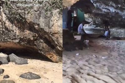 Viral Warung di Bawah Batu Karang, Netizen Sampai Ngeri, Takut Batunya Runtuh