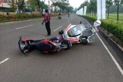 Pemotor Ini Tabrak Motor Petugas Polres Tangsel saat Lawan Arus, Panik Ada Razia Kendaraan