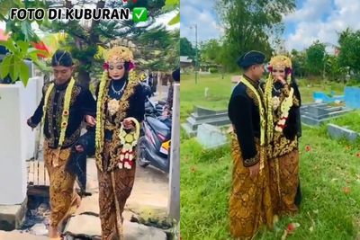 Viral Pengantin Lakukan Pemotretan di Area Makam, Netizen: Pamali!