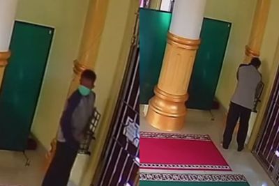 Astaga! Berkedok Sholat Dhuha, Pria Ini Malah Congkel Kotak Infak, Aksinya Terekam CCTV