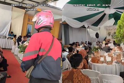 Viral! Kurir Ini Jadi Sorotan saat Antar Paket ke Acara Pernikahan, Netizen Curigai Isinya