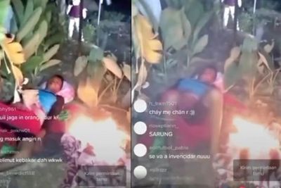 Santuy, Pria Ini Tidur Nyenyak di Samping Api Unggun Sampai Tak Sadar Sarungnya Terbakar
