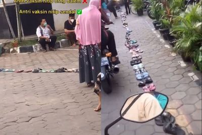 Viral Warga Titip Sandal Hingga Mengular, Pegal Antri Vaksin COVID-19 di Bawah Panas Terik