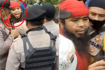 Sosok Pria Berjanggut Bergamis Merah Pembentak Polisi, Denny Siregar: Sejenis Teletubbies