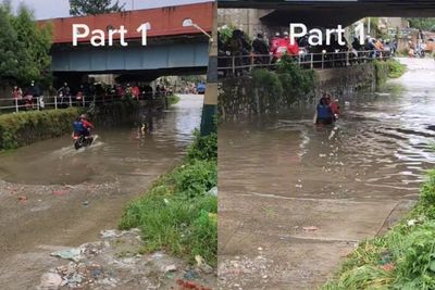 Viral, Video Pemotor Pede Lewati Jalanan Banjir Bareng Ceweknya, Ujungnya Malah Nahan Malu