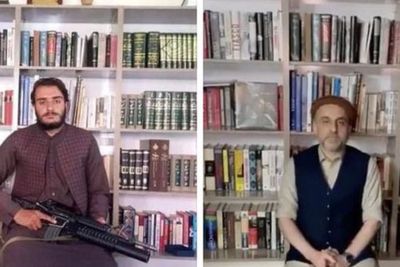 Viral Pejuang Taliban Foto di Depan Rak Buku Tempat Wakil Presiden Afghanistan Bikin Video