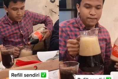 Bawa Minum Dari Luar, Aksi Pria Ini Saat Menuangkan Air Bikin Ngakak