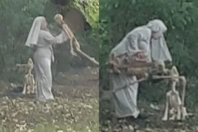 Biarawati Ini Terekam Sedang Menari dengan Tengkorak Manusia di Samping Kuburan, Ngeri!