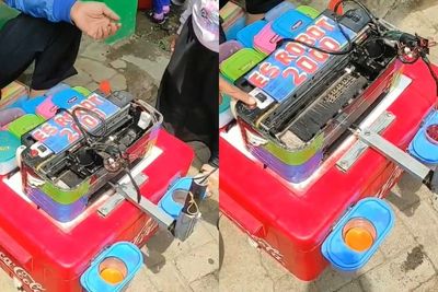 Kreatif! Pedagang Es Ini Ubah Print Rusak Jadi Robot Penyaji Es, Diserbu Bocil