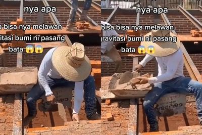 Tukang Bangunan Ini Bikin Tembok Lawan Gravitasi, Netizen Beri Apresiasi