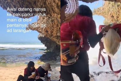Viral 3 Wanita Tersapu Ombak saat Tengah Piknik: Panik Mode On