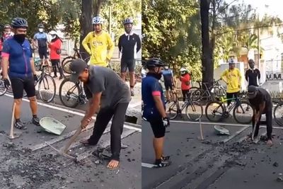 Kelompok Pesepeda Bongkar Polisi Tidur yang Terlalu Tinggi di Pulomas Jaktim