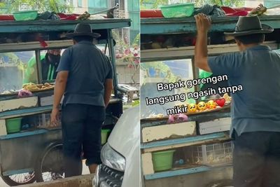 Aksi Pedagang Gorengan Tolong Driver Ojol yang Kelaparan Ini Bikin Netizen Terharu