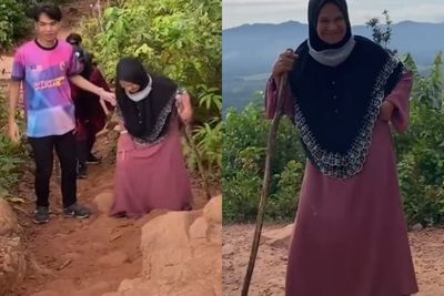 Nenek 74 Tahun Ini Buat Netizen Terkesan Setelah Mendaki Bukit dengan Gamis dan Sandal
