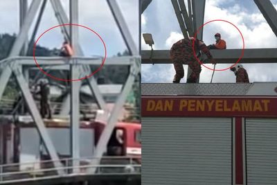 Aksi Pria Panjat Jembatan Setinggi 6 Meter, Diduga Sedang Halusinasi Usai Ngelem