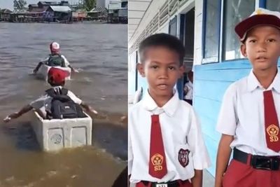 Pengakuan Bocah yang Pulang Sekolah Sebrangi Sungai Pakai Styrofoam, Tak Takut Tenggelam