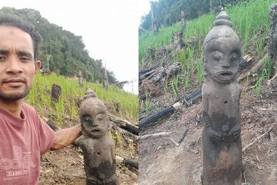 Geger! Gali Akar di Ladang, Lelaki Asal Labura Temukan Patung Purbakala