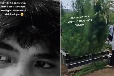 Lama Tak Ziarah, Cowok Ini Syok dan Sedih Lihat Makam Ibunya Dipenuhi Rumput Tinggi
