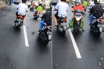 Duh! Emak-Emak Santai Bawa Motor Lawan Arah Hingga Nyaris Ditabrak, Jadi Perhatian Orang