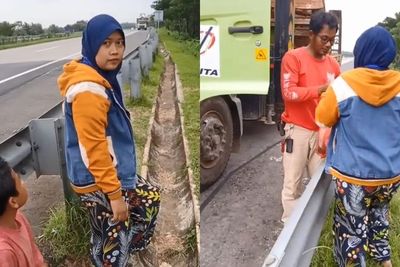 Haru! Wanita Ini Bertemu Sang Suami di Pinggir Tol Cipali