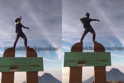 Viral Seorang Pria Joget TikTok di Atas Tugu Gunung Merbabu, Banjir Kritikan