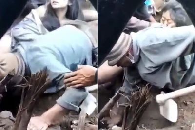 Momen Dramatis Evakuasi Wanita Tertibun Longsor Akibat Gempa Bali, Korban Terkulai Lemas