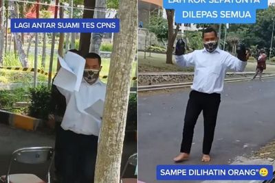 Viral Video Istri Antar Suami Tes CPNS Pakai Sepatu Diikat Pita Biru, Bikin Netizen Mewek