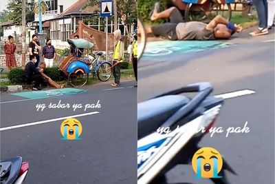 Uangnya Hilang Dimaling, Tukang Becak Ini Histeris Sampai Tiduran di Pinggir Jalan