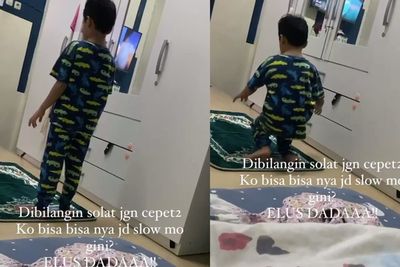 Disuruh Ortu Jangan Cepat-cepat ketika Salat, Bocah Ini Malah Slow Motion, Gemas!