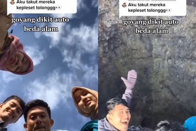 Nekat! Rombongan Ini Lakukan Selfie di Pinggir Tebing: Goyang Dikit Auto Beda Alam