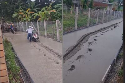 Duh! Pemotor ini Nekat Lewati Jalan yang Baru Dicor, Bikin Publik Geram
